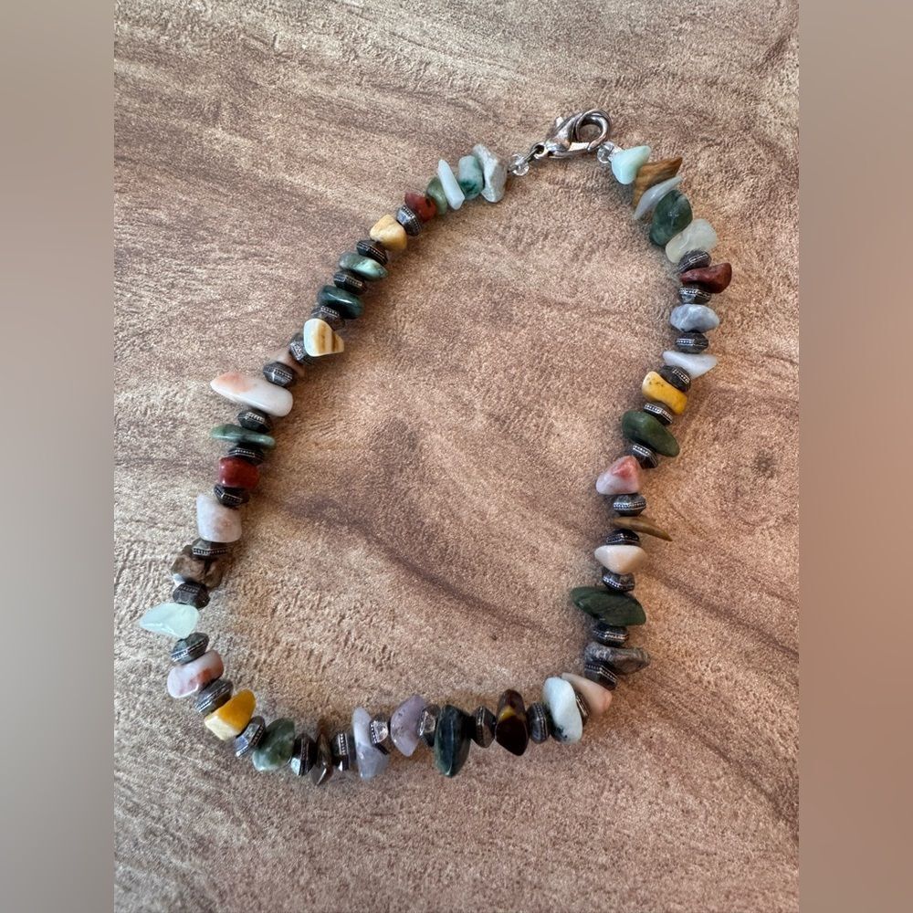 Semi-Precious Mixed Stone Anklet Artisan Handmade Vintage Bracelet Natural